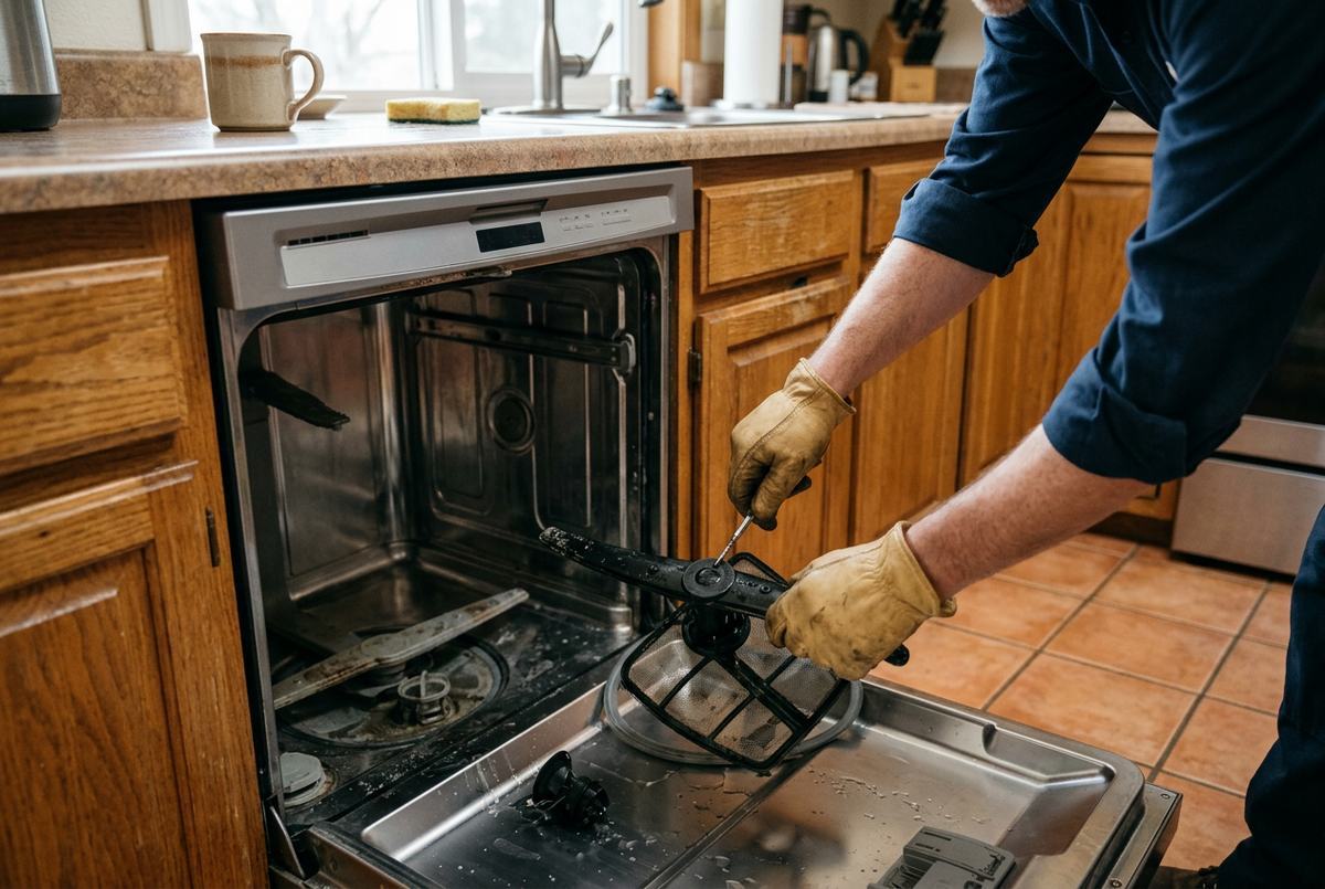 Dishwasher Repair technician at work