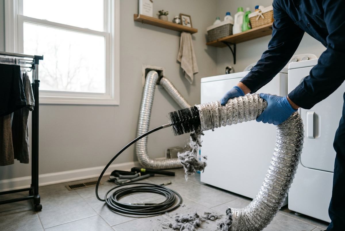 Dryer Vent Cleaning technician at work