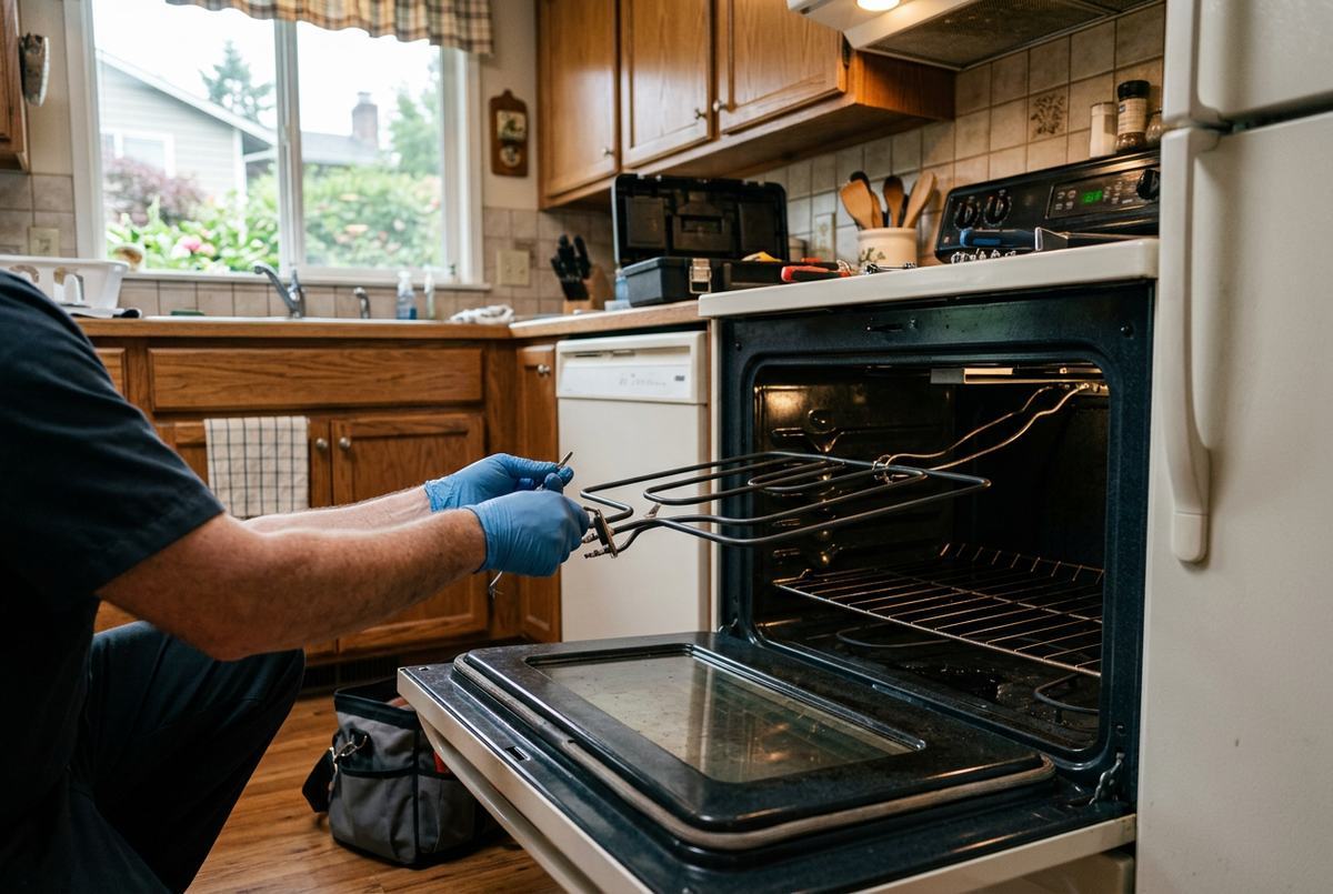 Oven Repair technician at work